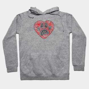 Floral Mandala Dog Paw Print Red Heart Hoodie